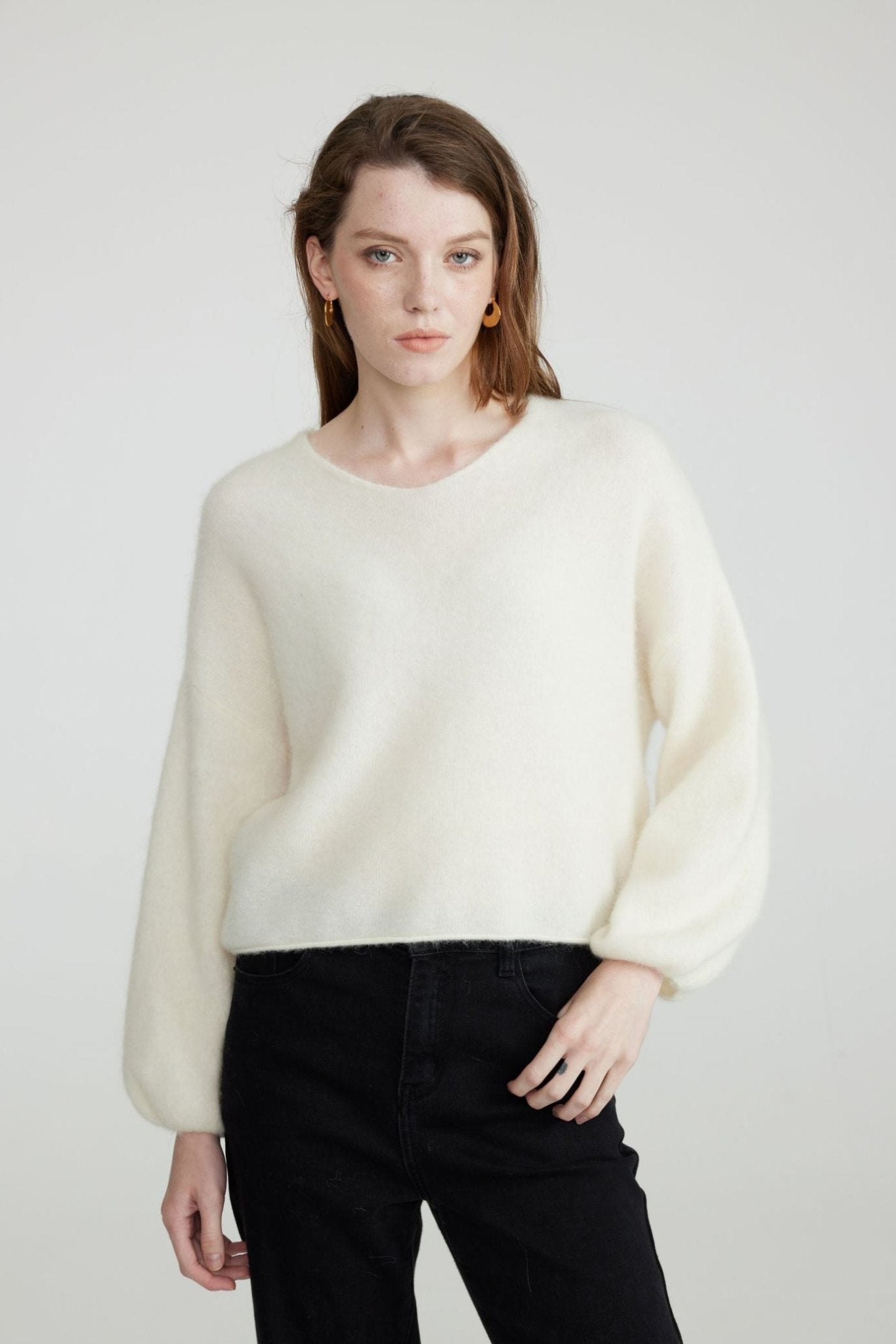 Sabrina White Furry White Alpaca Cropped Creneck - Whisper Mint